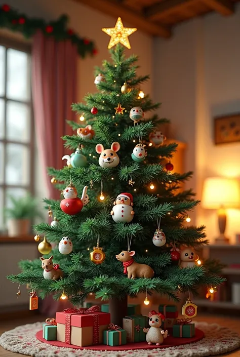 Christmas tree with hanging animals