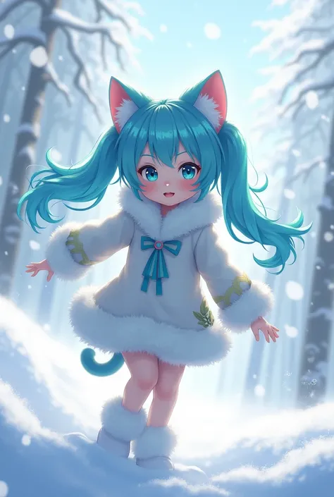 one cat girl, in the snow,, Hatsune Miku,