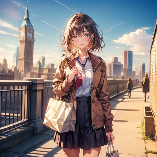 A vast city, Standing listless man, The girl smiles and hands him a paper bag.