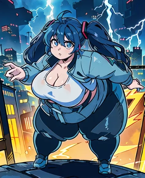 ((best quality, 4k, 8k, anime girl, masterpiece)), ((((beautiful extremely detailed face, beautiful eyes)))), glowing eyes, cinematic lighting, perfect anatomy, ((miku hatsune)), (((chubby, SSBBW, very obese, very wide thighs, thick waist, round breasts, b...