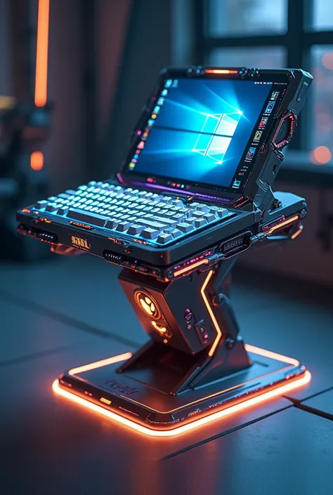 Long futuristic ironman style keyboard on arcade pedestal