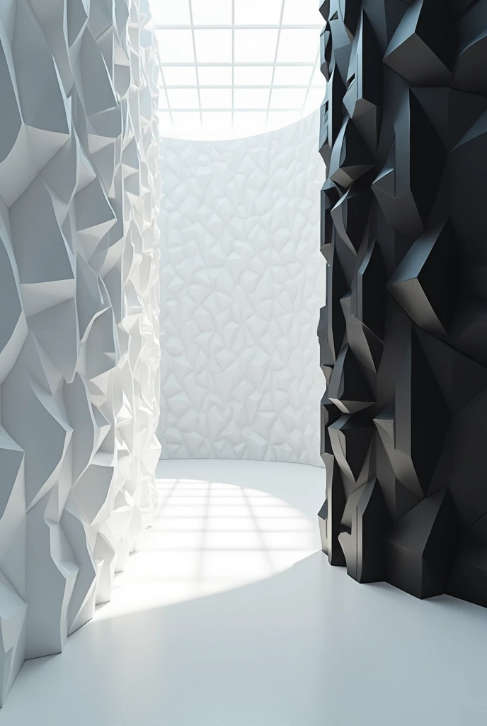 Make a room with two walls of white 3d PVC plates and the other two walls of black 3d PVC plates