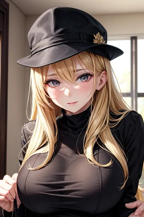 a mature blonde mother in black clothes