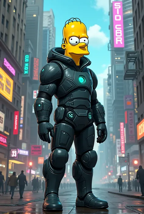 Simpson man in a cyberpunk universe with futuristic elements 