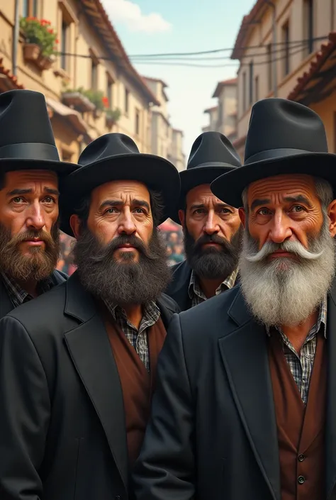 A group of Jews in a Jewish town Realistic image Focus on the face