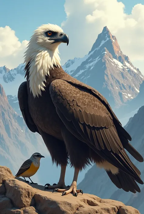 an andean condor and a sparrow on a mountain horizontal illustration 



