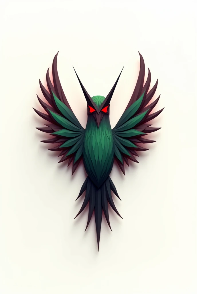 Hummingbird Logo, minimalist, details, color, green, Red, noir, 3d, white background, evil hummingbird, 