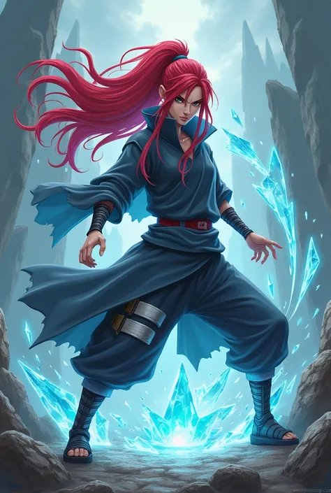 Naruto anime ninja with red hair and crystal rot 
