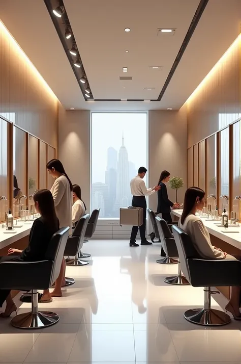 A modern hair salon interior)
