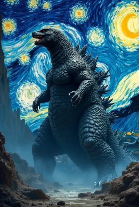 Godzilla legendary and the Starry Night of Van Gogh