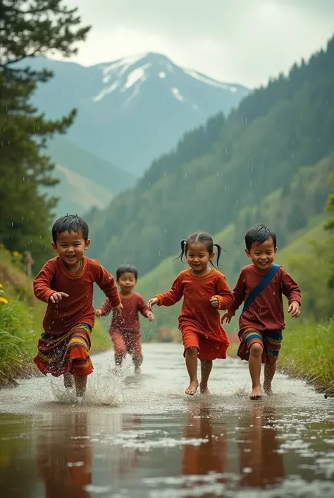  Bhutanese kids playing in the rain