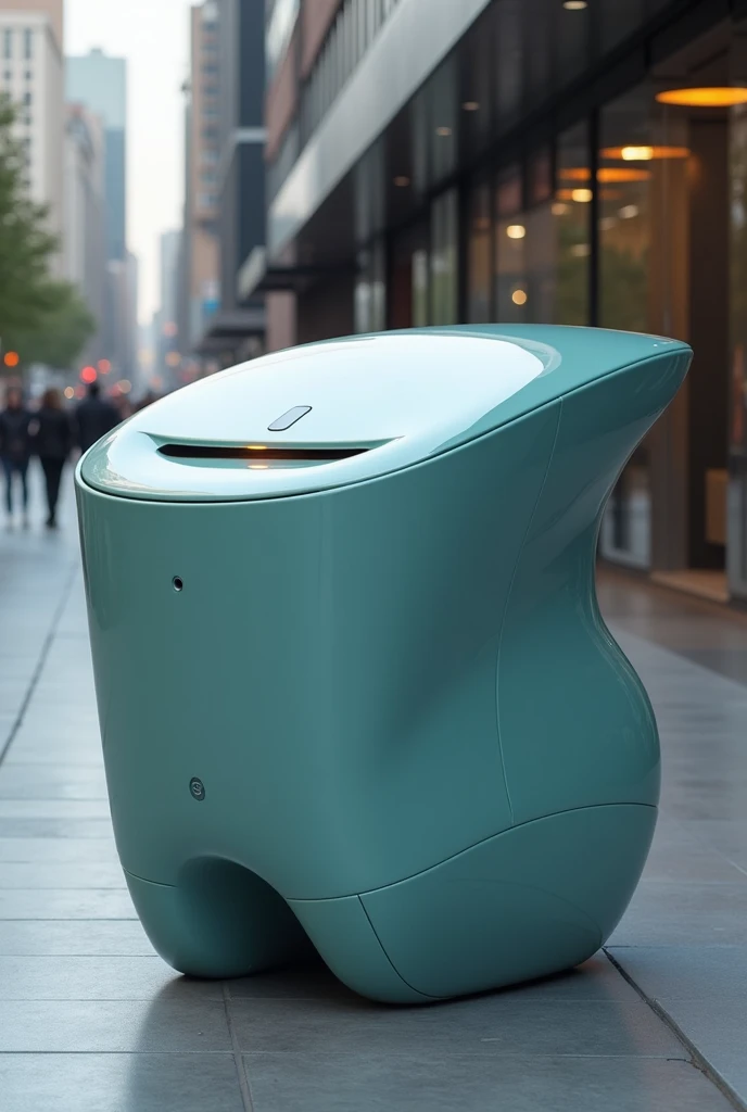 shape-shifting polymer dumpster, with proximity sensor on the lid and a light on the front that shows when the container is full 
