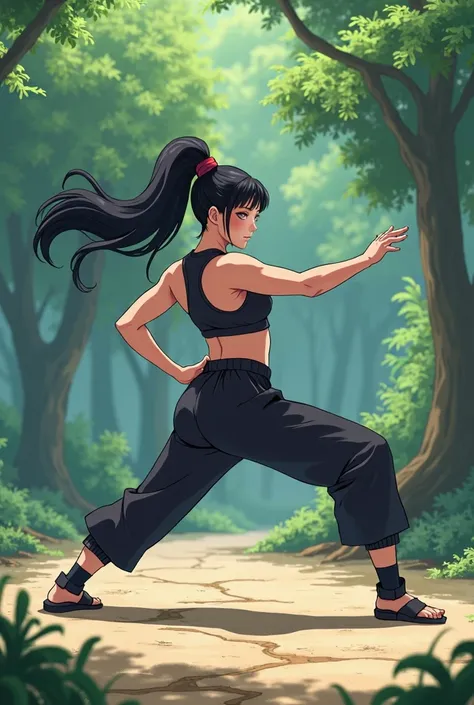 Hinata from the anime Naruto exercising