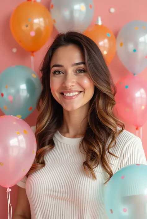 Birthday poster with balloons and decorations with a portrait of a woman and her name "Bit late saying, happy bday, Kakak Tia " below the portrait 