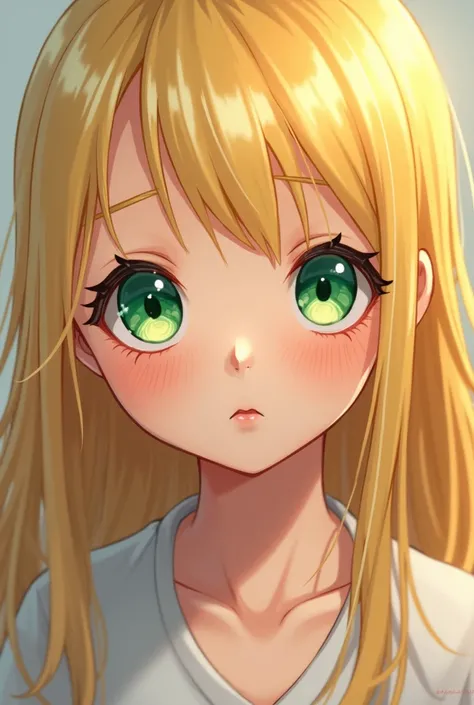 Blonde girl with green eyes and features from the anime One Piece