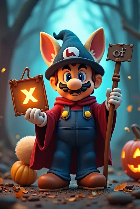 Mario,Wizard,Fox Ears,Ghost,Pumpkin,Holding an XOF sign