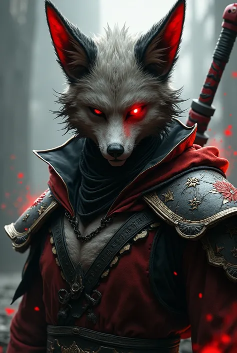 son
half fox
Devil
One eye like Tokyo Ghoul
Warrior clothes