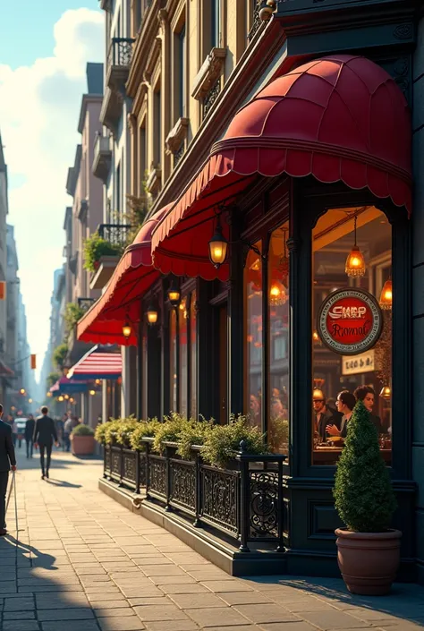 Panorama of a restaurant from outside and a phone ringing inside it  