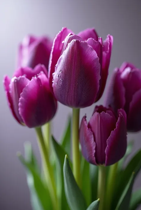 Bright purple tulips with water droplets