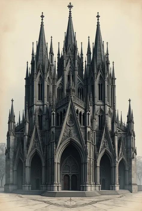 Black Gothic Architectural Design On Paper From Blueprints, Very realistic, Full Detailing, masterpiece, Maximum Accuracy,