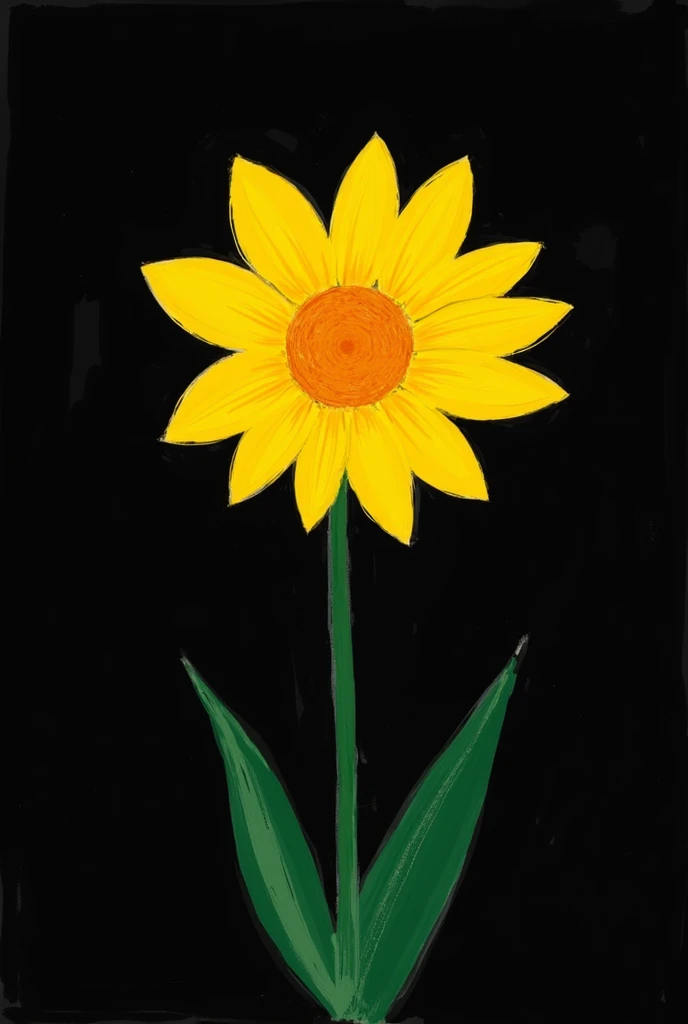 Yellow flower drawing by a  boy with black background 1
