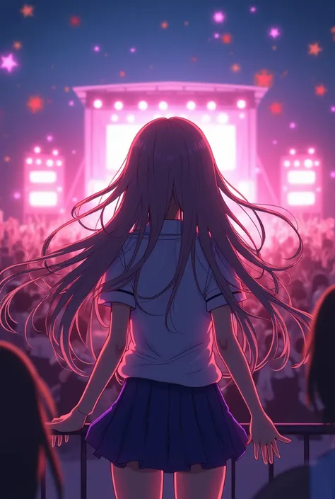 an anime movie poster about a girl in highschool 
she has a long hair at highschool concert event