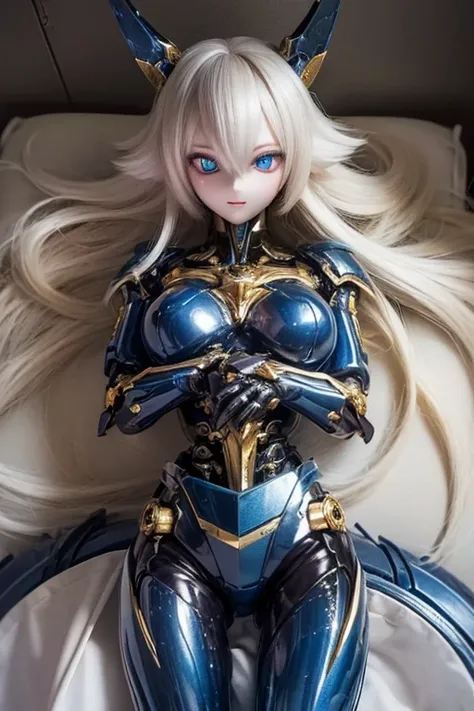 (SFW:2), photorealistic, realistic photo, 8k, ((highest quality)), ((masterpiece)), (extremely detailed), kukolnydom, doll, mecha musume, mechanical parts, robot joints, head gear, bodysuit, (from above, mature woman, 21yo, 2, solo:1.6), (lying on surgical...