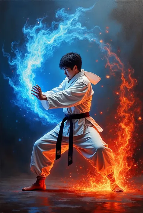 Taekwondo painting blue fire and red fire