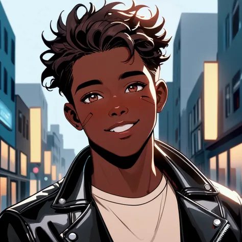 (masterpiece:1.2), (best quality, sfw), (ultra detailed), (8k, 4k, intricate),(closeup-shot:1), (highly detailed:1.2),(detailed background:1.2),((dark skin, beautiful face,plump lips, smiling)) (((black:0.75,yellow:1.2, crimson:0.5))) a close up of a perso...