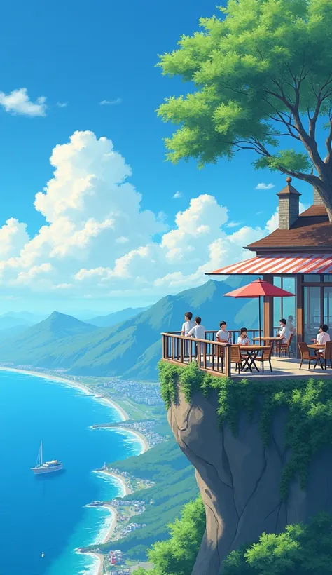 ((anime: 1.4,illustration)), (masterpiece,Best Quality,Best Quality), (Very detailed、The absolute solution), ((16k, High resolution)), (((A small cafe on the cliff))), ((anime:1.4,illustration)),(masterpiece,Best Quality,Best Quality),(Very detailed、The ab...