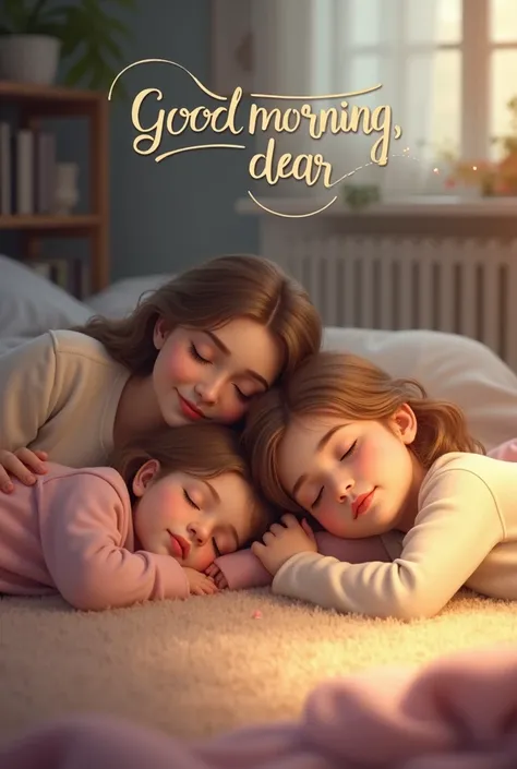 Home with one mother and two daughters sleeping on the floor along with Good Morning Kutti 🥰 Message