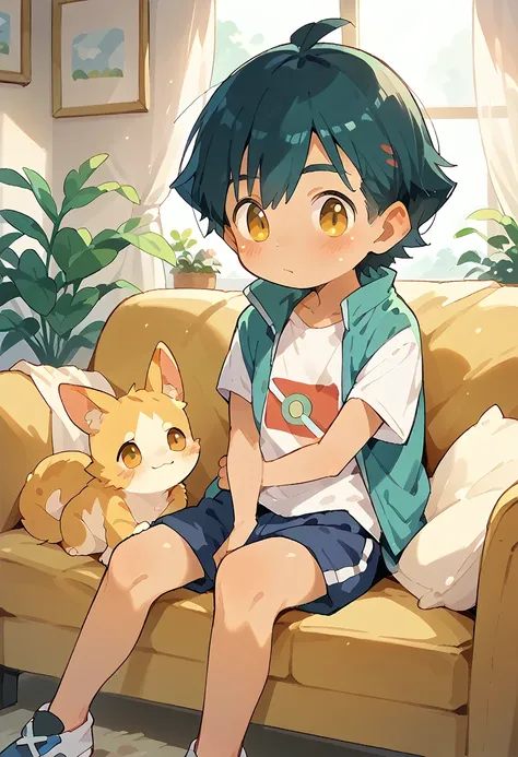 ash, shota, boy, cute, sofa