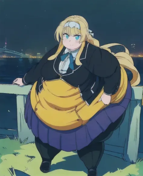 ((best quality, 4k, 8k, anime girl, masterpiece)), ((((beautiful extremely detailed face, beautiful eyes)))), glowing eyes, cinematic lighting, perfect anatomy, ((alice synthesis thirty)), (((chubby, SSBBW, very obese, very wide waist, thick waist, small b...