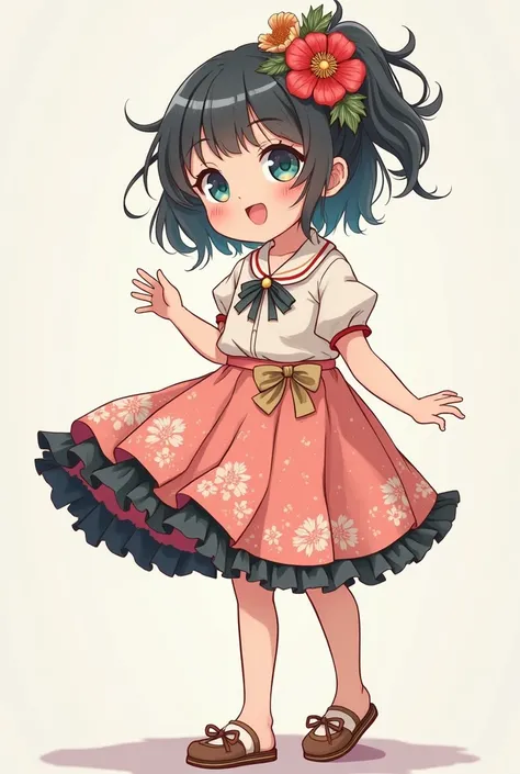 Orx Girl as a Kid wearing a skirt with flowers in anime style