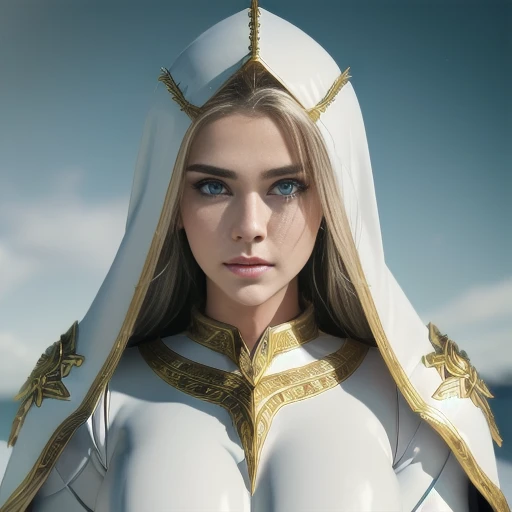 ((No NSFW)), Masterpiece, Best Quality, High Resolution, Golden Ratio, Perfect Anatomy, 2 girl, In a white battle suit, White armor covering the entire body, generous cleavage, Long flowing cloak, thigh gap, Finely detailed face and eyes, beautiful and aes...