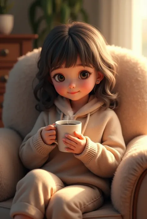 (photorealism:1.2), beautiful cute girl 
, sitting on chair
Listening  melody  music and having hot coffee 