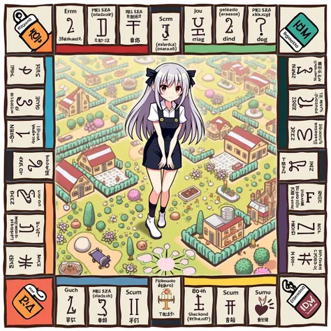 Monopoly，grid maze，Have a house，leisure farm，wearing a swimsuit、Anime girl in white shirt and black shorts, trending on Pixiv, top rated on Pixiv, popular on pixiv, Pixiv, Pixiv style, at Pixiv, Pixiv trending, Anime cute art style, Pixiv daily ranking, wh...