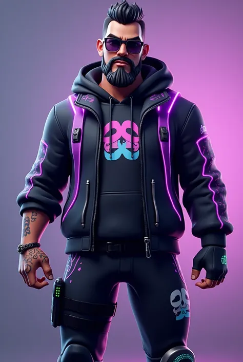 Make a Photo of For a more detailed and realistic design of CourageJDs Icon Series skin in Fortnite, here’s a concept that captures his likeness and signature style:

1. **Main Outfit (Default Style)**: 
   - **Face**: A highly detailed, accurate rendering...