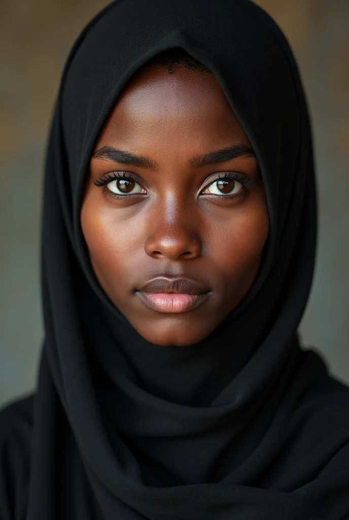 ethiopian muslim girl wit hijab, her skin is like chocolate color her age is 24 smoothy face