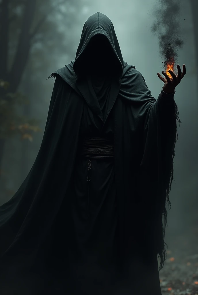 A man in a black cloak,There was a black flame on his palm.