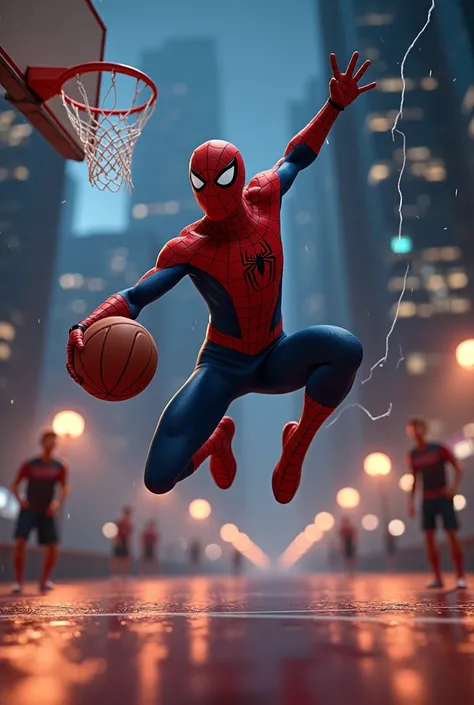 Spiderman making a basket
