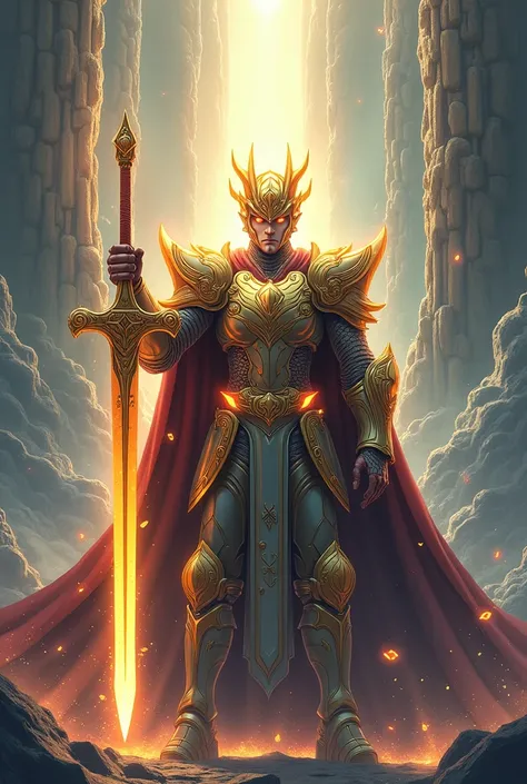 Holy Knight, like a hero of justice, high quality, anime-like, holding a holy sword, like Ultraman