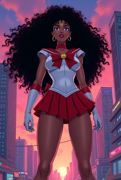 Sailor Mars, an African-American woman with curly hair in a 90s anime