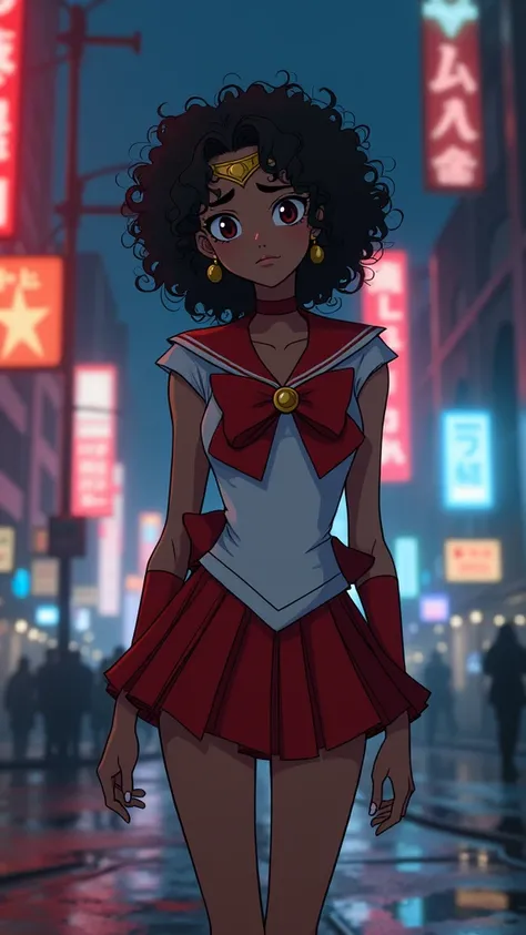 Sailor Mars tired African-American woman with curly hair in 90s , (SD3-4/10_4G) 
