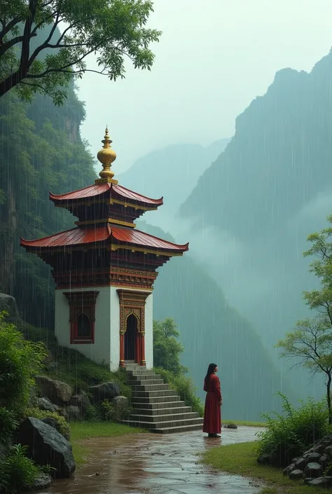 Happy blessed rainy day in Bhutan with one small chorten