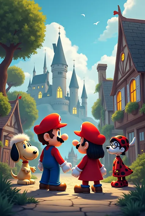 Mario bros y Snoopy Harry Potter y miraculous en una sola
