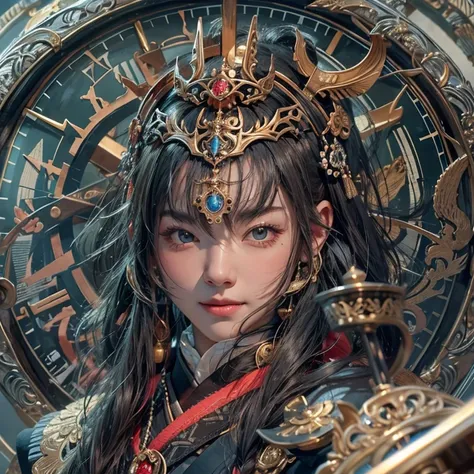 Ride the time machine 、Hair flow、 ((Best Quality、masterpiece、8k、Best image quality、Ultra-high resolution、Award-winning works)、(Accurate anatomy:1.1)、(Look at me and smile:1.1)、Shining fair skin with Ultra-high resolution、The most detailed face、Ultra-high r...