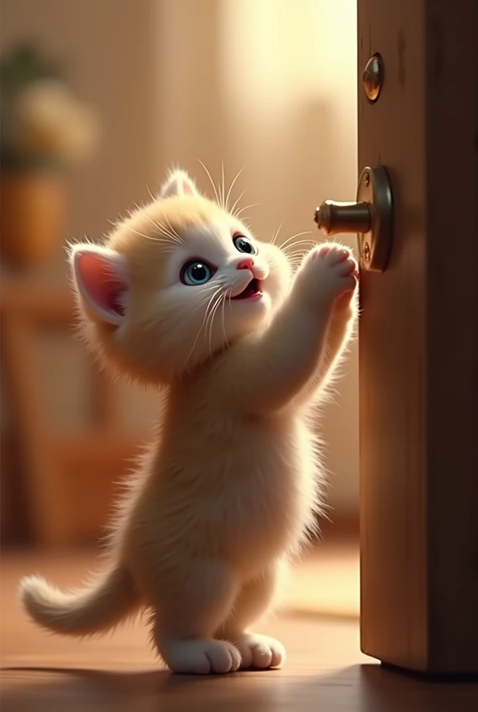 Kitten trying to open the door