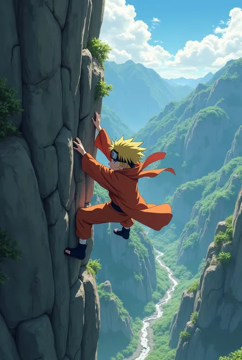 Japanese Anime, Naruto, Hokage Ninja Naruto, Cliff climbing scene, View from the cliff , 