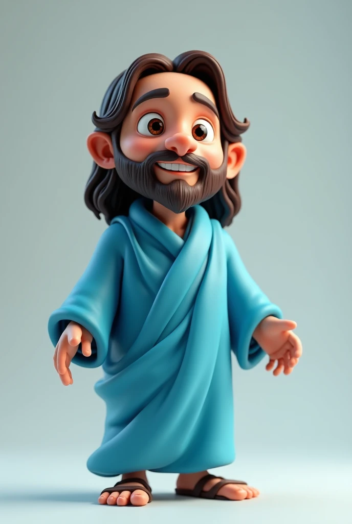 Cartoon Jesus Christ in blue robe looking forward 3D